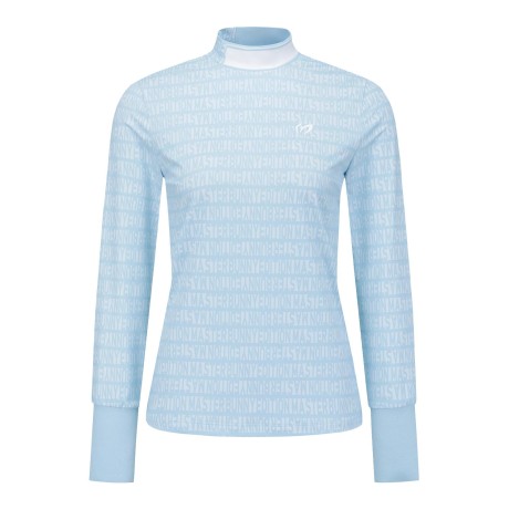 여성 로고 패턴 리브 모크넥 긴팔 티셔츠