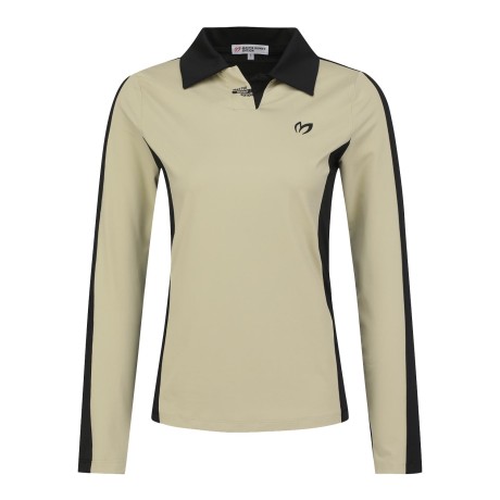 여성 컬러 믹스 오픈 칼라 긴팔 티셔츠