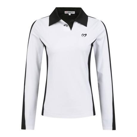 여성 컬러 믹스 오픈 칼라 긴팔 티셔츠