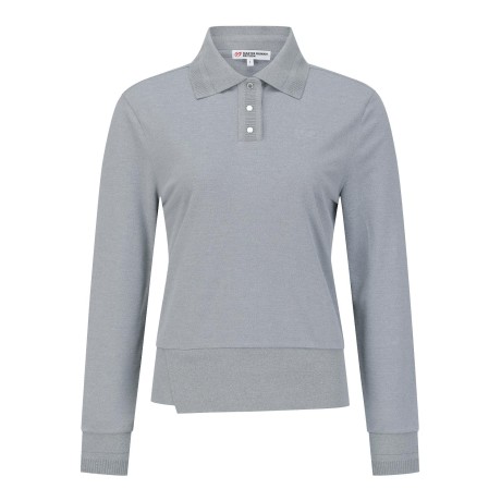 여성 스플릿 헴 엠보 심볼 칼라 긴팔 티셔츠