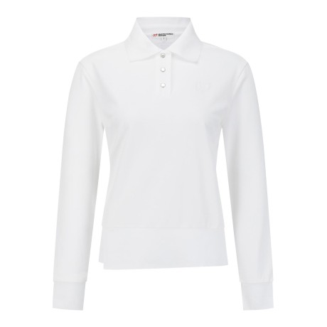 여성 스플릿 헴 엠보 심볼 칼라 긴팔 티셔츠