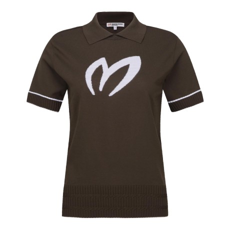 여성 배색 심볼 칼라 반팔 니트