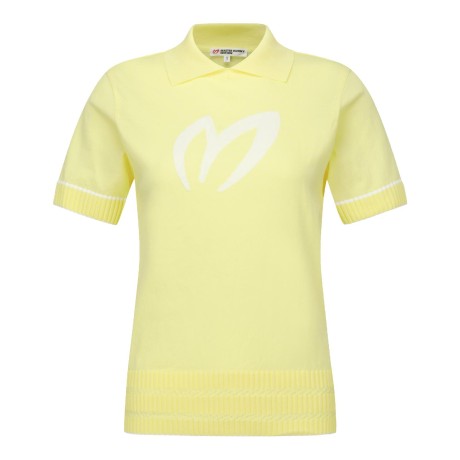 여성 배색 심볼 칼라 반팔 니트