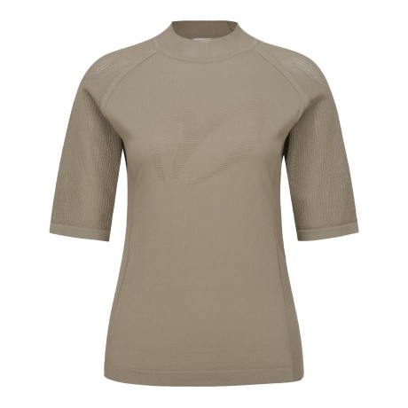 여성 심볼 리브 믹스 래글런 반팔 니트