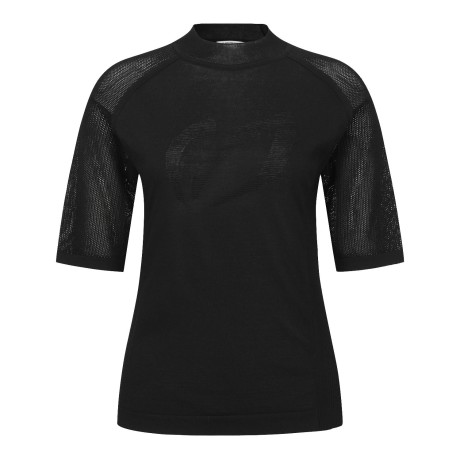 [윤이나프로 착용] 여성 심볼 리브 믹스 래글런 반팔 니트