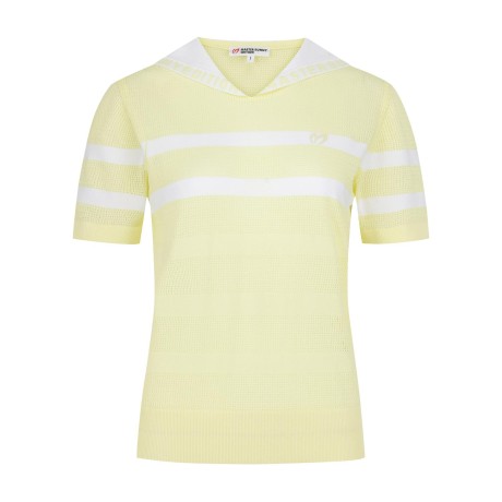 여성 로고 세일러 스트라이프 반팔 니트