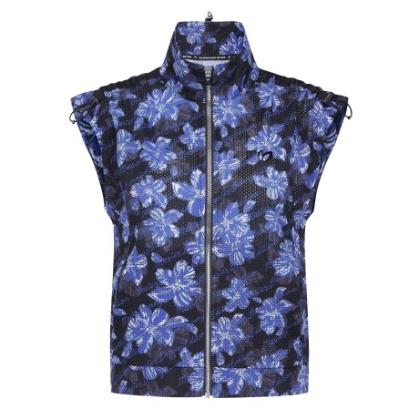 여성 플로럴 패턴 타공 집업 슬리브리스 탑