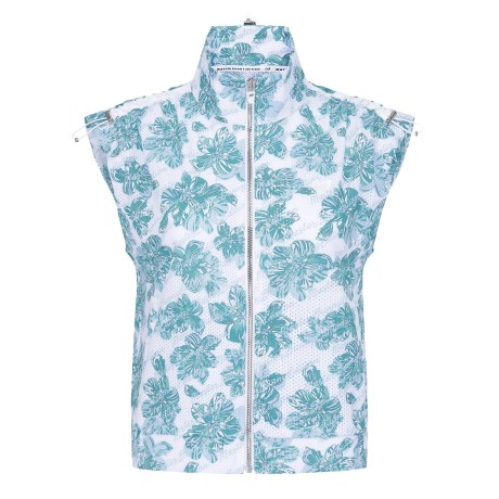 여성 플로럴 패턴 타공 집업 슬리브리스 탑