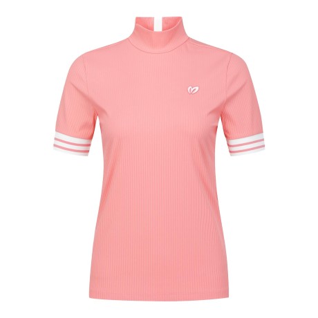 [윤이나프로 착용] 여성 골지 슬리브 블록 하프넥 반팔 티셔츠