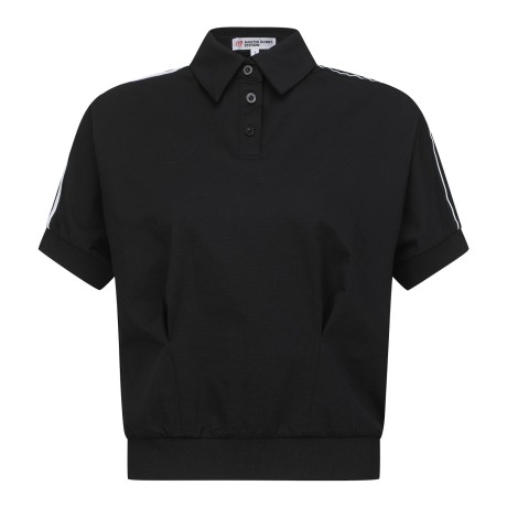 여성 다트 슬리브 테잎 반팔 크롭 칼라 티셔츠