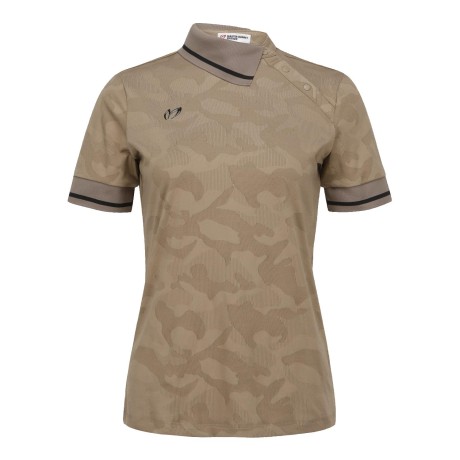 여성 카모 사이드 플래킷 칼라 반팔 티셔츠