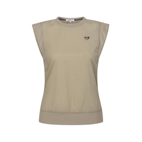 여성 심볼 우븐 믹스 슬리브리스 탑