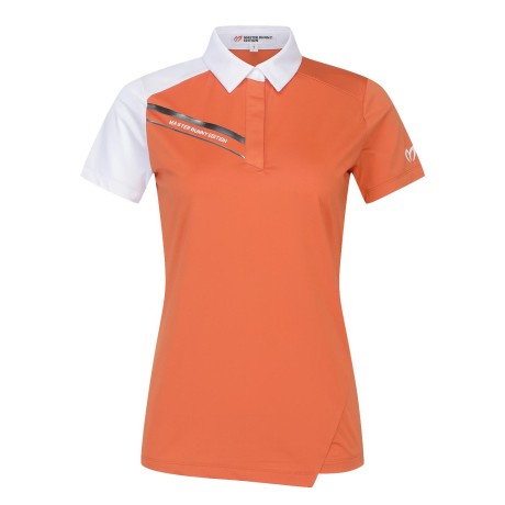 여성 사선 로고 컬러 블록 칼라 반팔 티셔츠