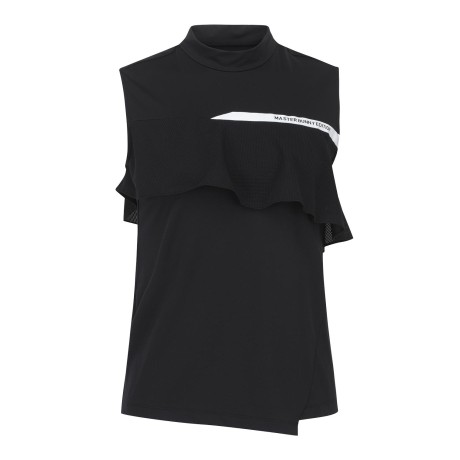 여성 로고 프릴 패널 슬리브리스 탑