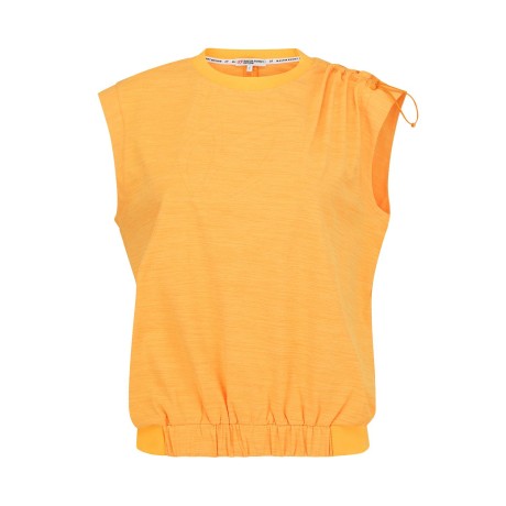 여성 엠보 심볼 스트링 슬리브리스 티셔츠