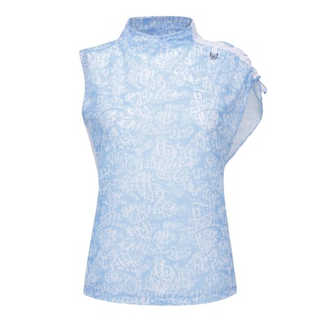 여성 로고 패턴 프린팅 시어 슬리브리스 탑