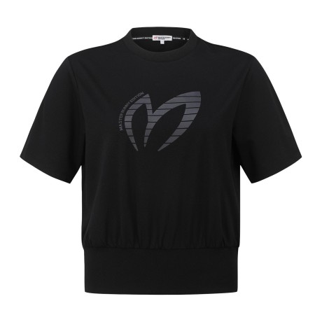 여성 배색 심볼 리브 헴 반팔 티셔츠