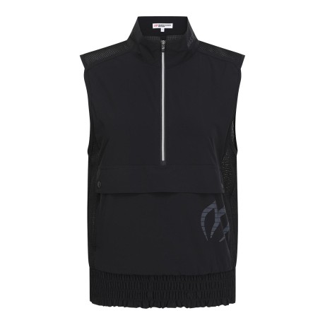 여성 우븐 믹스 하프 집업 메쉬 탑