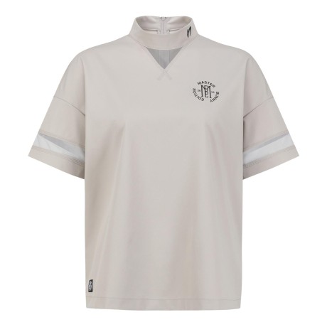 여성 튤 블록 로고 모크넥 반팔 티셔츠