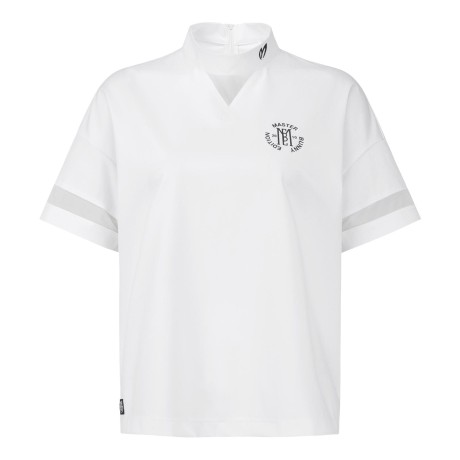 여성 튤 블록 로고 모크넥 반팔 티셔츠