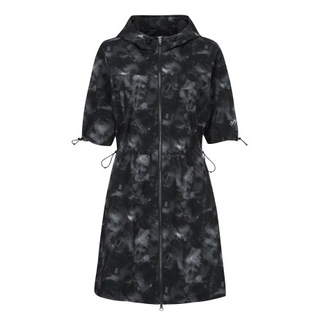 여성 메쉬 레터링 후드 집업 원피스