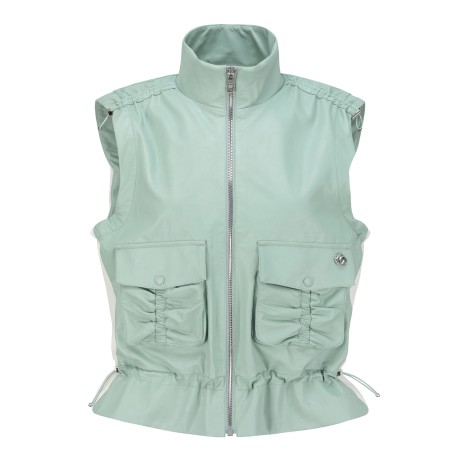 여성 페이크레더 믹스 점퍼 베스트