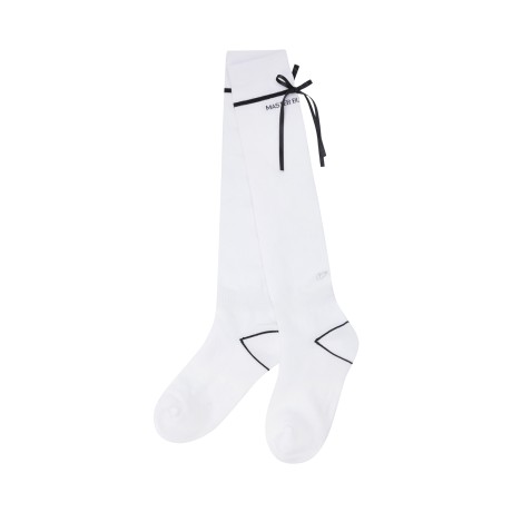 여성 배색 라인 리본 니삭스