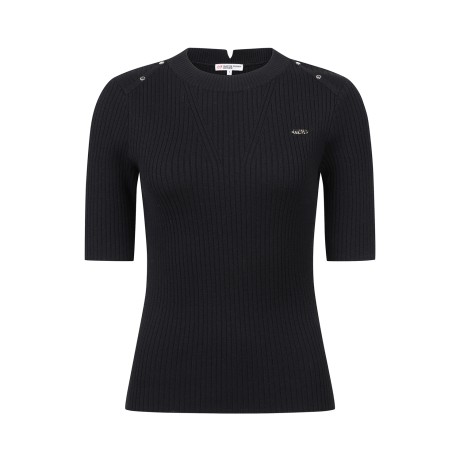 여성 버튼 골조직 슬림 5부 소매 니트