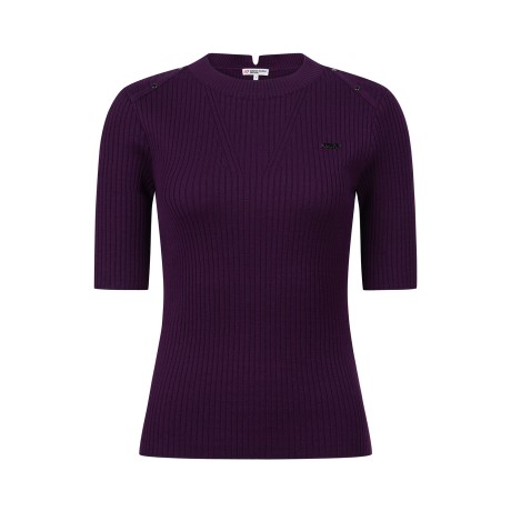 여성 버튼 골조직 슬림 5부 소매 니트