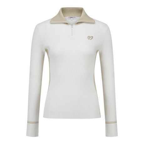 여성 컬러 믹스 슬림 하프 집업 니트