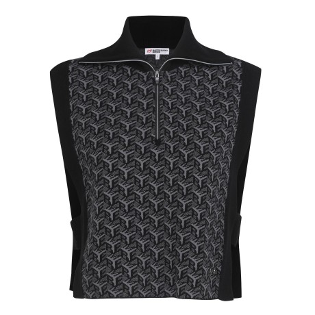 여성 로고 자카드 하프 집업 니트 베스트