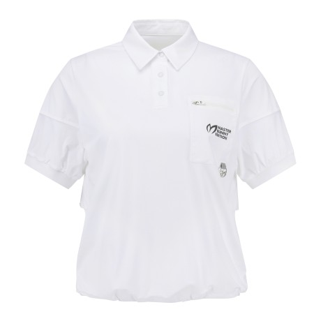 여성 더블 프릴 스트링 칼라 티셔츠