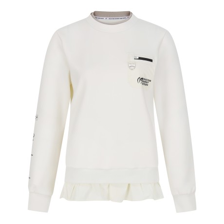 여성 우븐 포켓 레이어 헴 긴팔 티셔츠