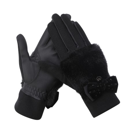 여성 리본 퍼 블록 양손 장갑