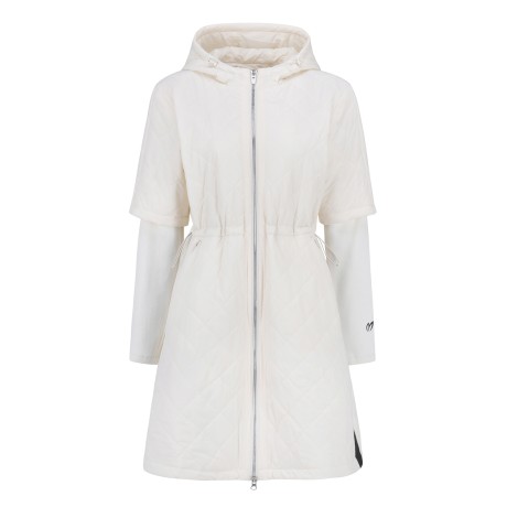 여성 니트 배색 스트링 후드 원피스 집업 점퍼