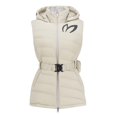 여성 탈착 후드 벨티드 구스다운 베스트