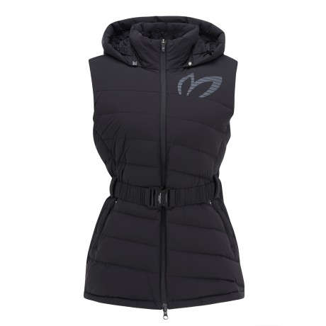 여성 탈착 후드 벨티드 구스다운 베스트