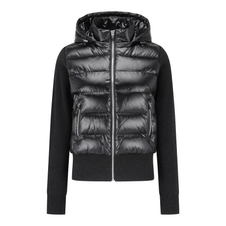 여성 니트 블록 후드 구스 다운 하이브리드 가디건