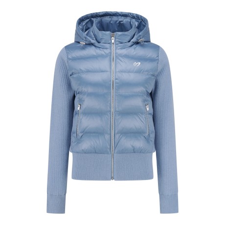 여성 니트 블록 후드 구스 다운 하이브리드 가디건