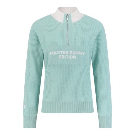 여성 리브 레터링 하프 집업 방풍 니트