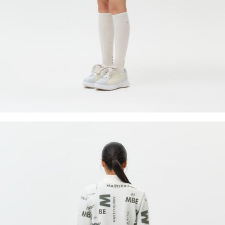 여성 로고 자카드 방풍 하이넥 니트