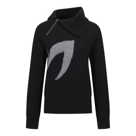 여성 울 와이드 칼라 사이드 집업 방풍 니트