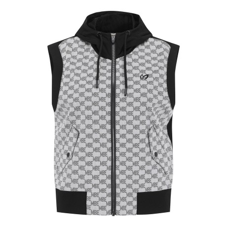 여성 로고 자카드 후드 집업 베스트