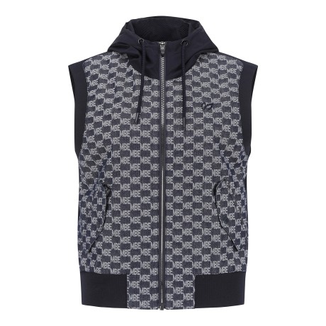 여성 로고 자카드 후드 집업 베스트