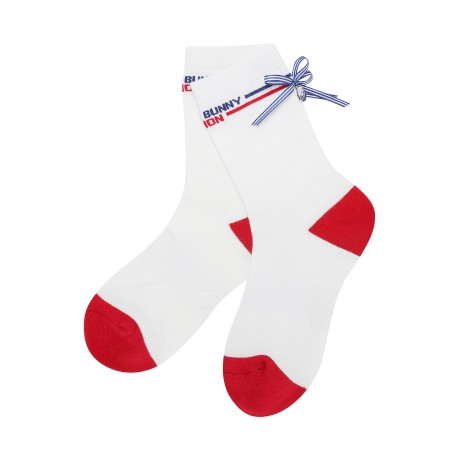 여성 논슬립 배색 리본 중목 양말