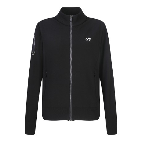 여성 로고 라인 백 우븐 집업 가디건