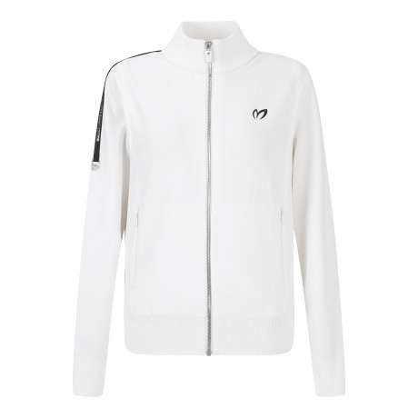 여성 로고 라인 백 우븐 집업 가디건