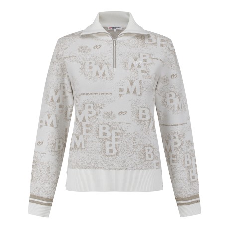 여성 로고 스프레이 하프 집업 니트