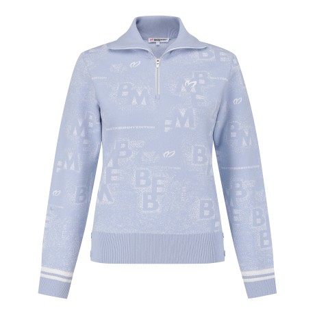 여성 로고 스프레이 하프 집업 니트