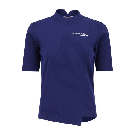 여성 심볼 골지 슬리브 반팔 니트